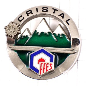ブローチ・山々クリスタル雪の結晶スキー板 CRISTAL SKIING SNOW FFES FRANCE
