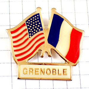ピンバッジ・交差するフランス国旗アメリカ星条旗グルノーブル USA FRANCE FLAG