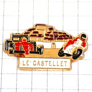 ピンバッジ・バイク赤い車F1レース二輪サーキット白いオートバイ