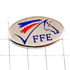 ピンバッジ・銀色の馬トリコロール国旗色シルバー競馬 FFE FEDERATION-FRANCAISE-EQUITATION