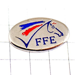 ピンバッジ・銀色の馬トリコロール国旗色シルバー競馬 FFE FEDERATION-FRANCAISE-EQUITATION
