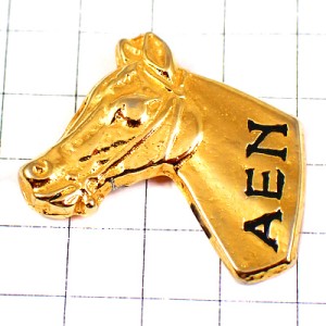 ピンバッジ・馬の頭ゴールド金色ＡＥＮアルファベット文字