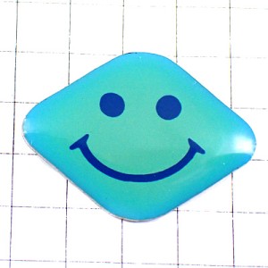 ピンバッジ・ニコちゃんマーク笑顔ブルー青い四角 SMILEY