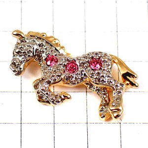 ピンバッジ・金色の馬ラインストーン２色ピンク色ゴールド