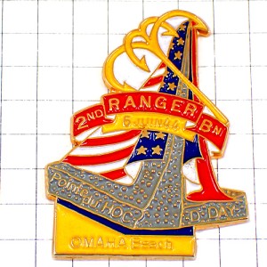 ピンバッジ・ノルマンディ上陸作戦アメリカ国旗/USA星条旗 2ND-RANGER-BN USA FLAG D-DAY OMAHA WW2 NORMANDIE-1944 FRANCE
