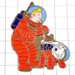 ピンバッジ・タンタンと犬スノウィ宇宙服タンタンの冒険旅行