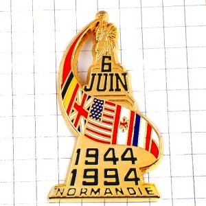 ピンバッジ・ノルマンディ上陸作戦ミリタリー国旗/USA星条旗  WW2 DEBARQUEMENT D-DAY NORMANDIE-1944 FLAG USA ENGLAND FRANCE