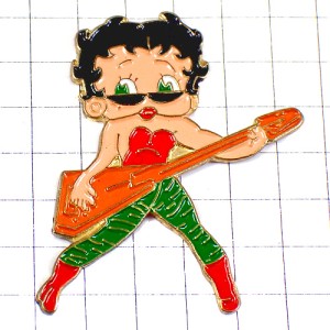 ピンバッジ・ベティブープ音楽楽器ギターを弾くベティちゃん漫画 BETTY-BOOP GUITAR
