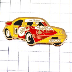 ピンバッジ・黄色いポルシェ車レース仕様 PORSCHE