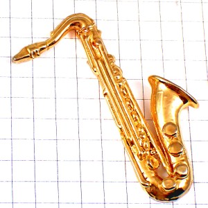 ピンバッジ・サックス楽器ジャズ音楽ゴールド金色サクソフォン
