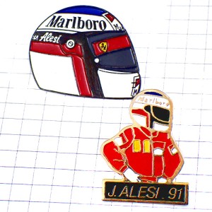 ピンバッジ・アレジF1ヘルメット車レース２個セット JEAN-ALESI FRANCE HELMET FERRARI ITALIA