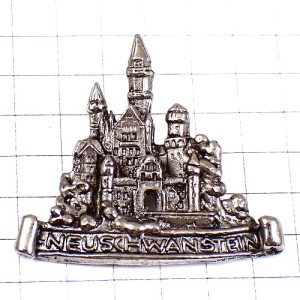 ピンバッジ・ノイシュバンシュタイン城の紋章シルバー銀色ピューター製 BAVARIA GERMANY DEUTSCHLAND NEUSCHWANSTEIN