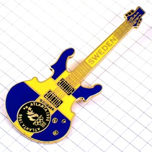 ピンバッジ・アトランタ五輪ギター楽器スウェーデン国旗柄ビンテージ中古品オリンピック夏季 HARD-ROCK-CAFE ATLANTA GEORGIA SWEDEN