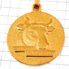 キーホルダー・牛グロジャン社チーズ会社ゴールド金色 VACHE-GROSJEAN CHEESE CONCOURS-AGRICOLE FRANCE