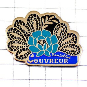 ピンバッジ・レース編み手芸ブルーローズ青い薔薇バラの花 COUVREUR DENTELLE FRANCE