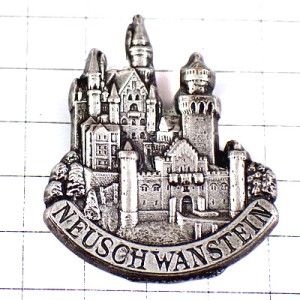 ピンバッジ・ノイシュバンシュタイン城の紋章シルバー銀色ピューター製 BAVARIA GERMANY DEUTSCHLAND NEUSCHWANSTEIN