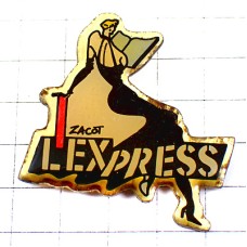 ピンバッジ・本を読むレディ黒いドレスの女性エクスプレス雑誌 L-EXPRESS MAGAZINE HUMOUR ZACOT FRANCE