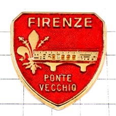 ピンバッジ・フィレンツェ百合の紋章イタリア赤ポンテヴェキオ橋 FIRENZE ITALIA