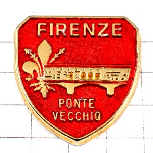 ピンバッジ・フィレンツェ百合の紋章イタリア赤ポンテヴェキオ橋 FIRENZE ITALIA