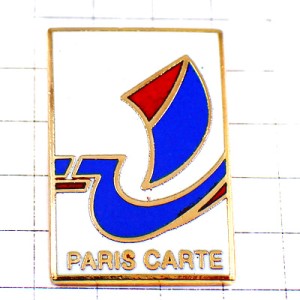 ピンバッジ・パリのセーヌ川の帆船ボート青白赤トリコロール PARIS-CARTES PARIS LOGO FRANCE