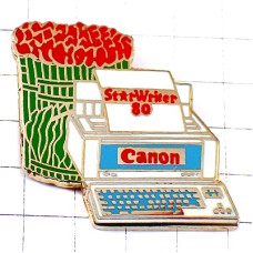 ピンバッジ・キャノン赤い花束コンピュータ機 CANON PRINTER STAR-WRITER TYPEWRITER JAPAN