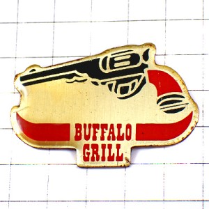 ピンバッジ・バッファローグリル拳銃ピストル赤い牛の角