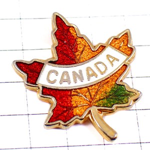 ピンバッジ・カナダ国旗の赤茶緑カエデ四季の楓の葉っぱ CANADA LEAVE