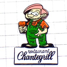 ピンバッジ・オーバーオールにピンクの髪の男の子 RESTAURANT CHANTEGRILL FRANCE