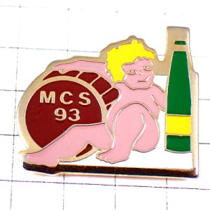 ピンバッジ・天使とワイン瓶と葡萄酒の樽エンジェル