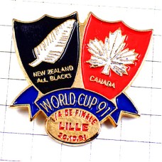 ピンバッジ・ラグビー紋章ワールドカップ大会1991年オールブラックスNZカナダ赤 NEW-ZEALAND CANADA ALL-BLACKS WORLD-CUP-1991 LILLE