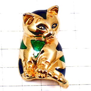 ピンバッジ・光る猫ゴールド金色グリーン緑