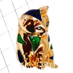 ピンバッジ・光る猫ゴールド金色グリーン緑