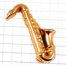 ピンバッジ・サックス楽器ジャズ音楽ゴールド金色サクソフォン SAXOPHONE