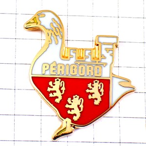 ピンバッジ・アヒル鳥３つのライオン紋章柄ペリゴール PERIGORD FATLEVER GOOSE FRANCE