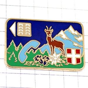 ピンバッジ・鹿と雪山のテレホンカード電話 MOUNTAIN SAVOIE EDELWEISS ALPS FRANCE
