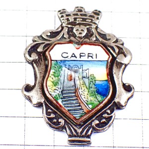 ピンバッジ・青い海カプリ島の階段イタリア紋章シルバー銀色 CAPRI ISLAND ITALIA ITALY