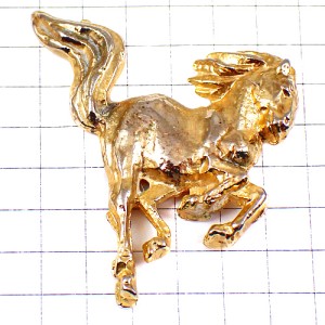 お買得ピンバッジ・ピンズ・金色ゴールド馬とび跳ねるウマ
