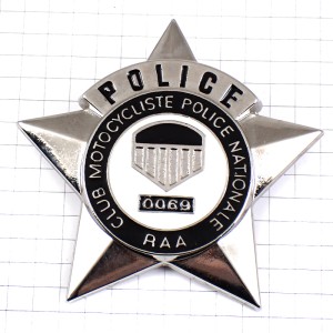 ピンバッジ・ポリス警察ＲＲＡバイク二輪クラブ銀色スター星シルバー0069オートバイ