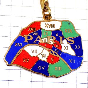 キーホルダー・パリの観光地図いくつもに別れた区セーヌ川 PARIS-MAP ARRONDISSEMENTS FRANCE