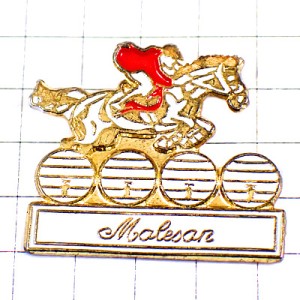 ピンバッジ・乗馬ウマ赤い服白い馬ワインの樽ぶどう酒 MALESAN BORDEAUX WINE