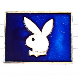 ピンバッジ・プレイボーイ蝶ネクタイの白いウサギ兎ブルー青 PLAYBOY MAGAZINE