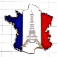 ピンバッジ・エッフェル塔とフランス地図型トリコロールカラー国旗色 TOUR-EIFFEL PARIS FLAG MAP FRANCE