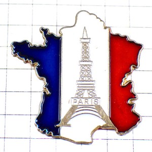ピンバッジ・エッフェル塔とフランス地図型トリコロールカラー国旗色 TOUR-EIFFEL PARIS FLAG MAP FRANCE