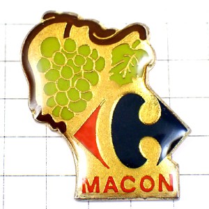 ピンバッジ・白ぶどうの房ワイン酒ブルゴーニュ地方のカルフール店 MACON BOURGOGNE GRAPE WINE  FRANCE
