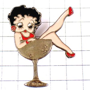 ピンバッジ・シャンパーニュ酒シャンパングラスに入った赤いドレスのベティブープ漫画 BETTY CHAMPAGNE
