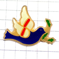 ピンバッジ・平和オリーブの葉をくわえた鳩ハト青い鳥
