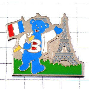 ピンバッジ・エッフェル塔パンと青い熊の観光ガイド国旗バゲット BUTAGAZ FRANCE FLAG EIFFEL-TOWER