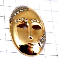 ピンバッジ・金色のマスク仮面ラインストーン