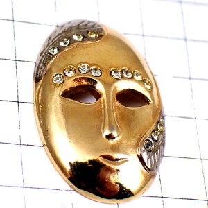 ピンバッジ・金色のマスク仮面ラインストーン