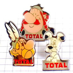 ピンバッジ・トタル石油アステリックス漫画３個オベリクス犬イデフィックスBDバンドデシネ